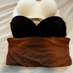 Set of Three Strapless Bras in White, Black, and Brown